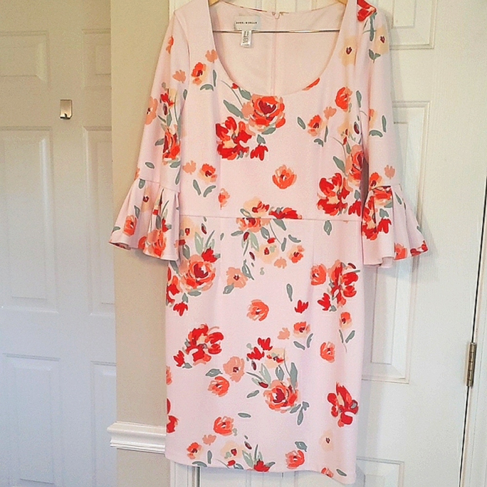 Donna Morgan Blush Floral Long Sleeve Dress